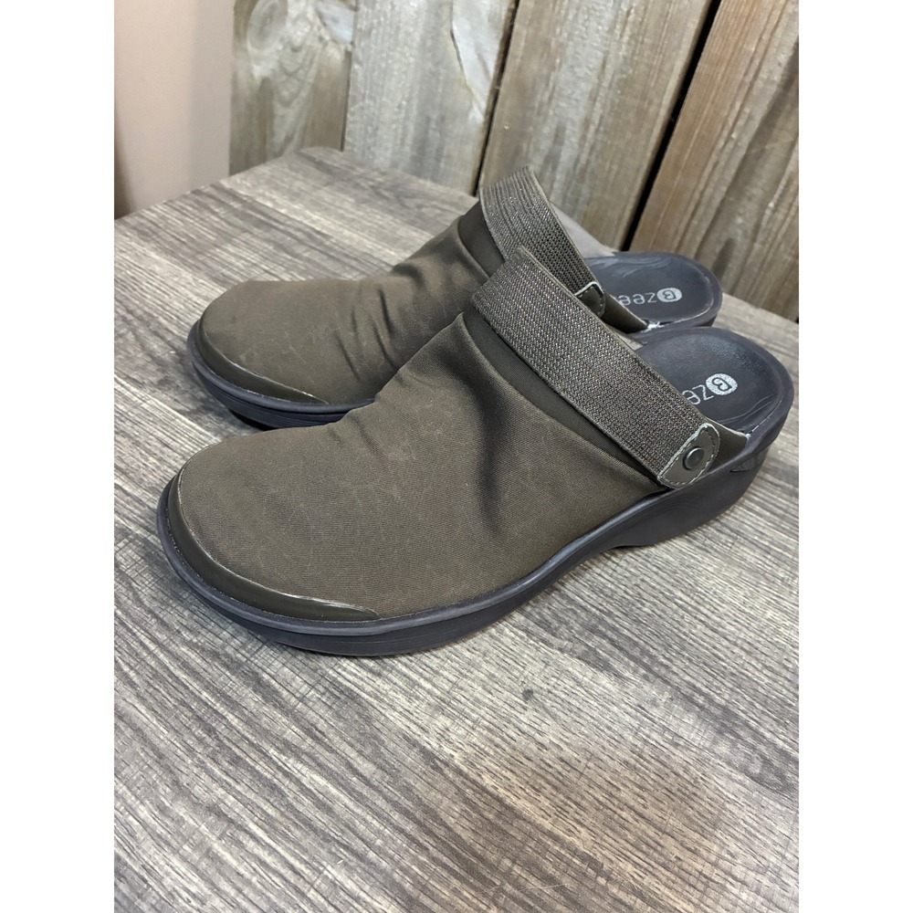 Bzees Dancer Women 6.5M Olive Green Stretch Fabric Slip On Clog Backstrap Shoes